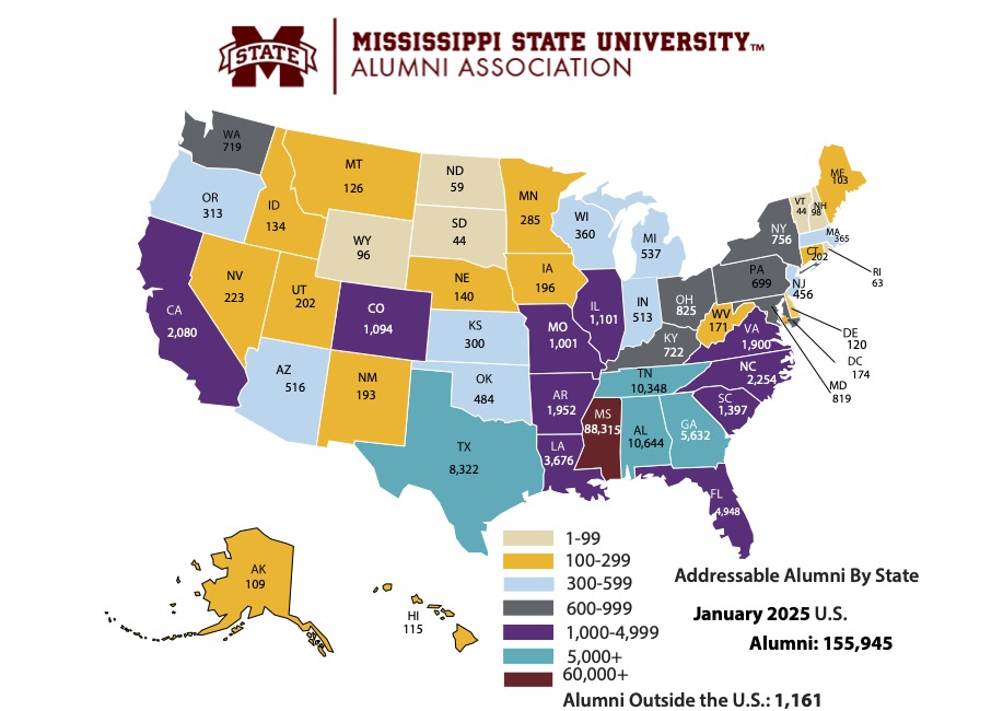 Addressable Alumni by US State in January 2025